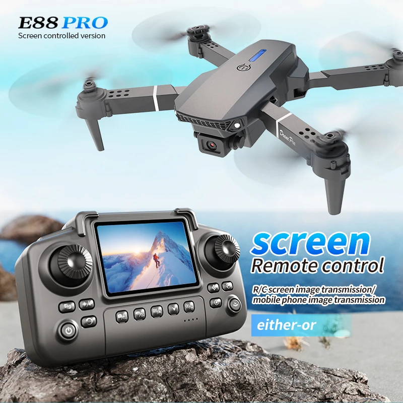 Drone Ae Rc - プロフェッショナルE88 PROドローン、スクリーン付き8K HDカメラ、WiFi FPV、折りたたみ式RCクアッドコプター、子供と大人向けのアウトドアギフト